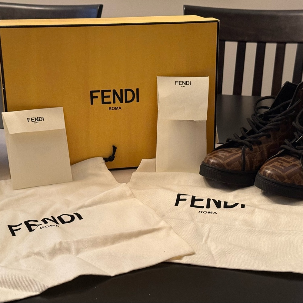 Fendi Black and Brown High-Top Sneakers